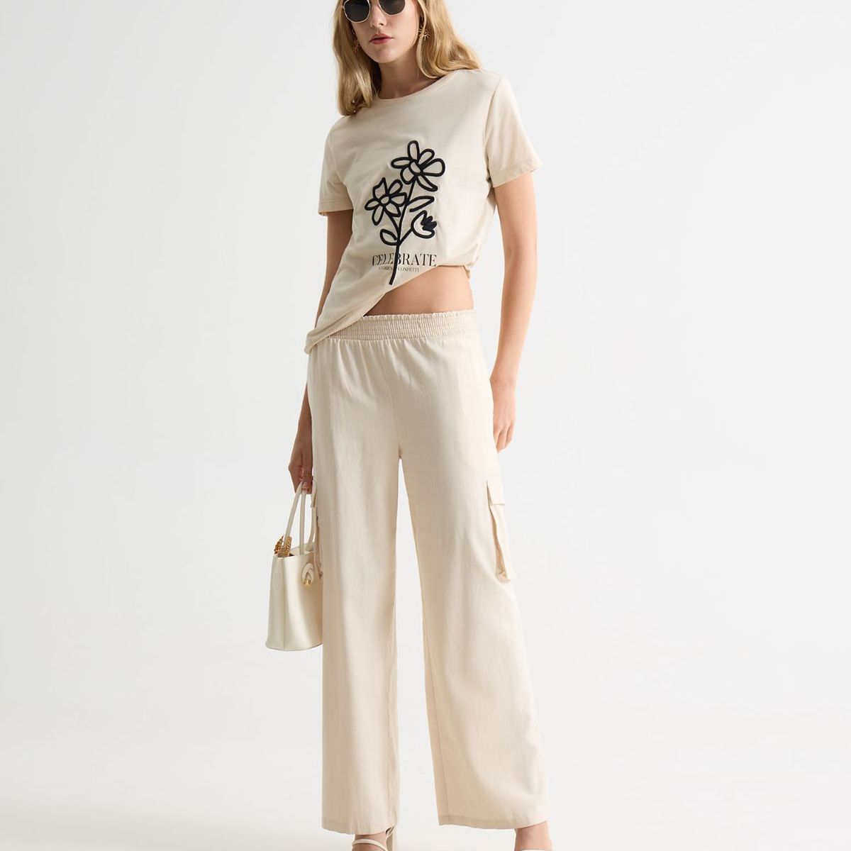 SEVEN SEVEN - Pantalón Tipo Cargo Fluido Y Ligero  Para Mujer Beige Seven Seven