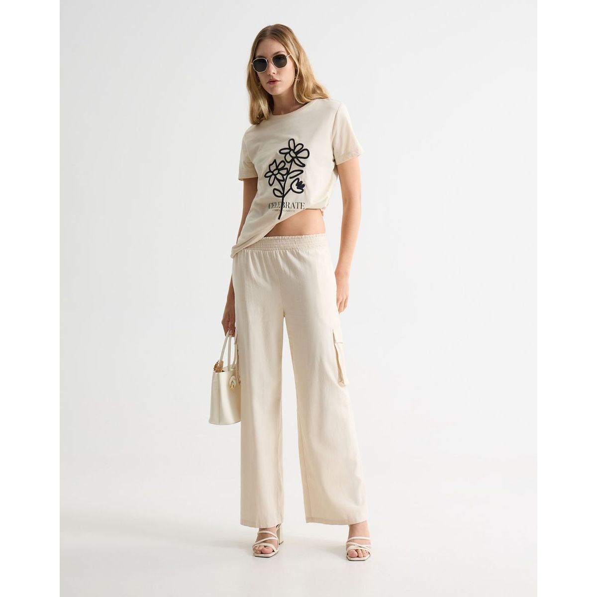 SEVEN SEVEN - Pantalón Tipo Cargo Fluido Y Ligero  Para Mujer Beige Seven Seven