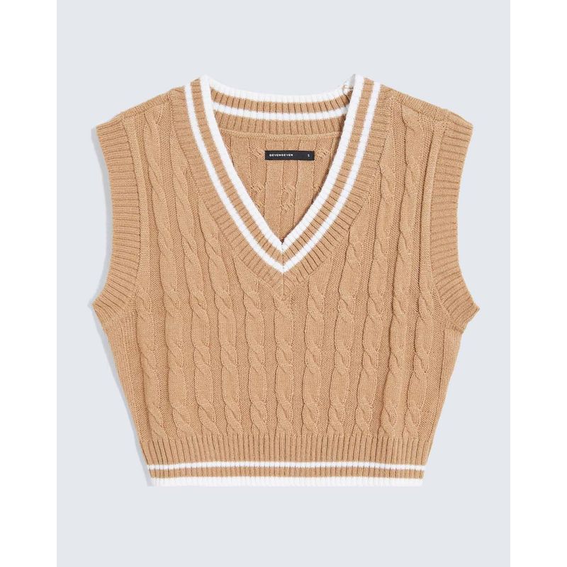 SEVEN SEVEN - Chaleco Para Mujer Manga Sisa Cuello V Color Arena Marca Seven Seven #28096315