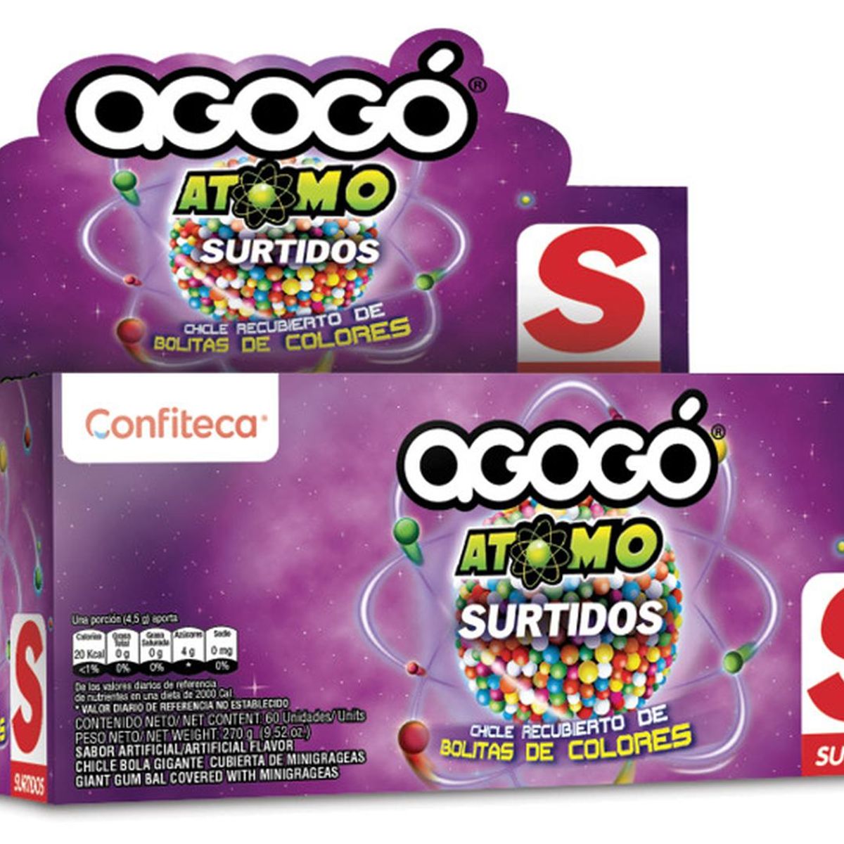 NACIONAL - Chicle Bola Agogo Atomo Surtido x 60 unidades