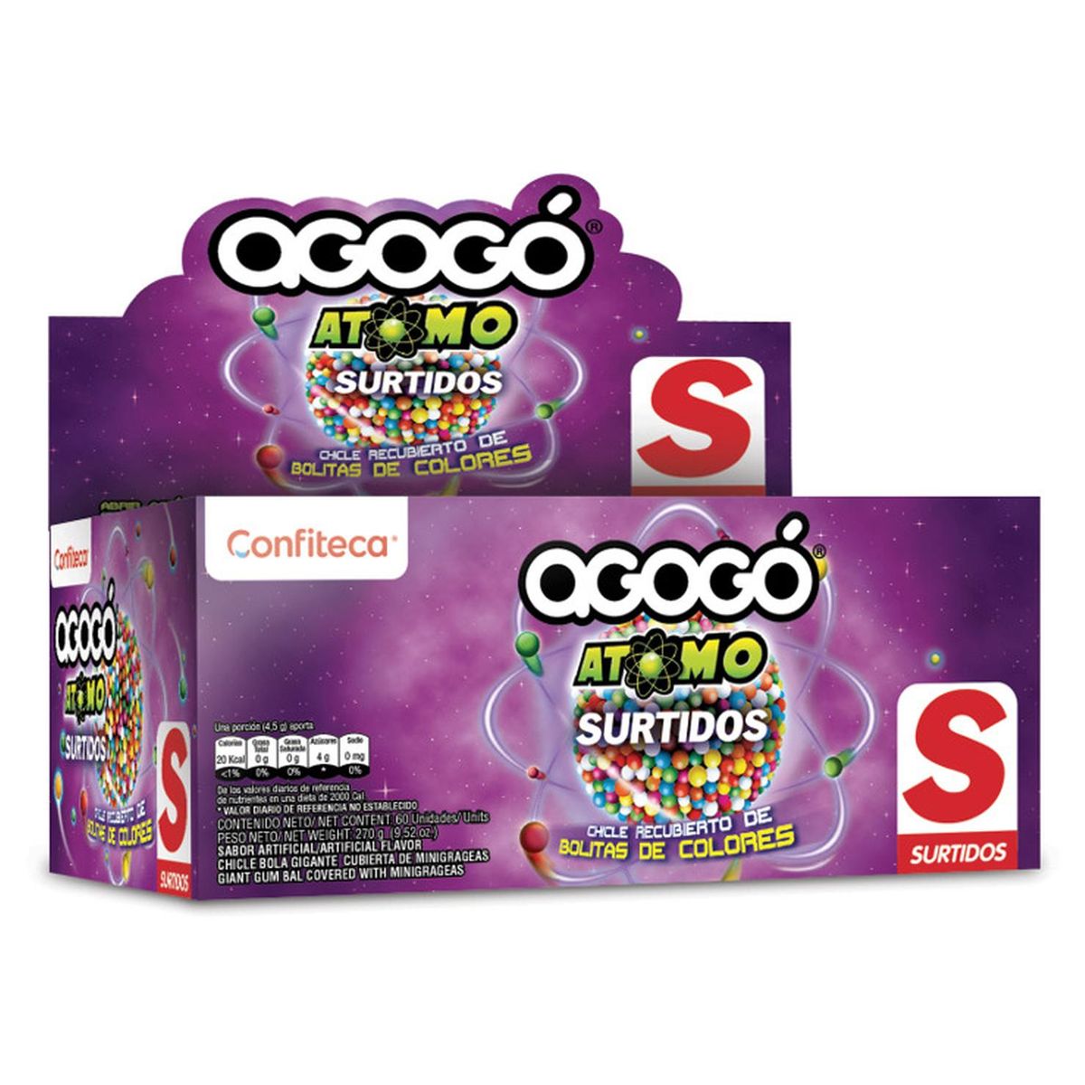 NACIONAL - Chicle Bola Agogo Atomo Surtido x 60 unidades