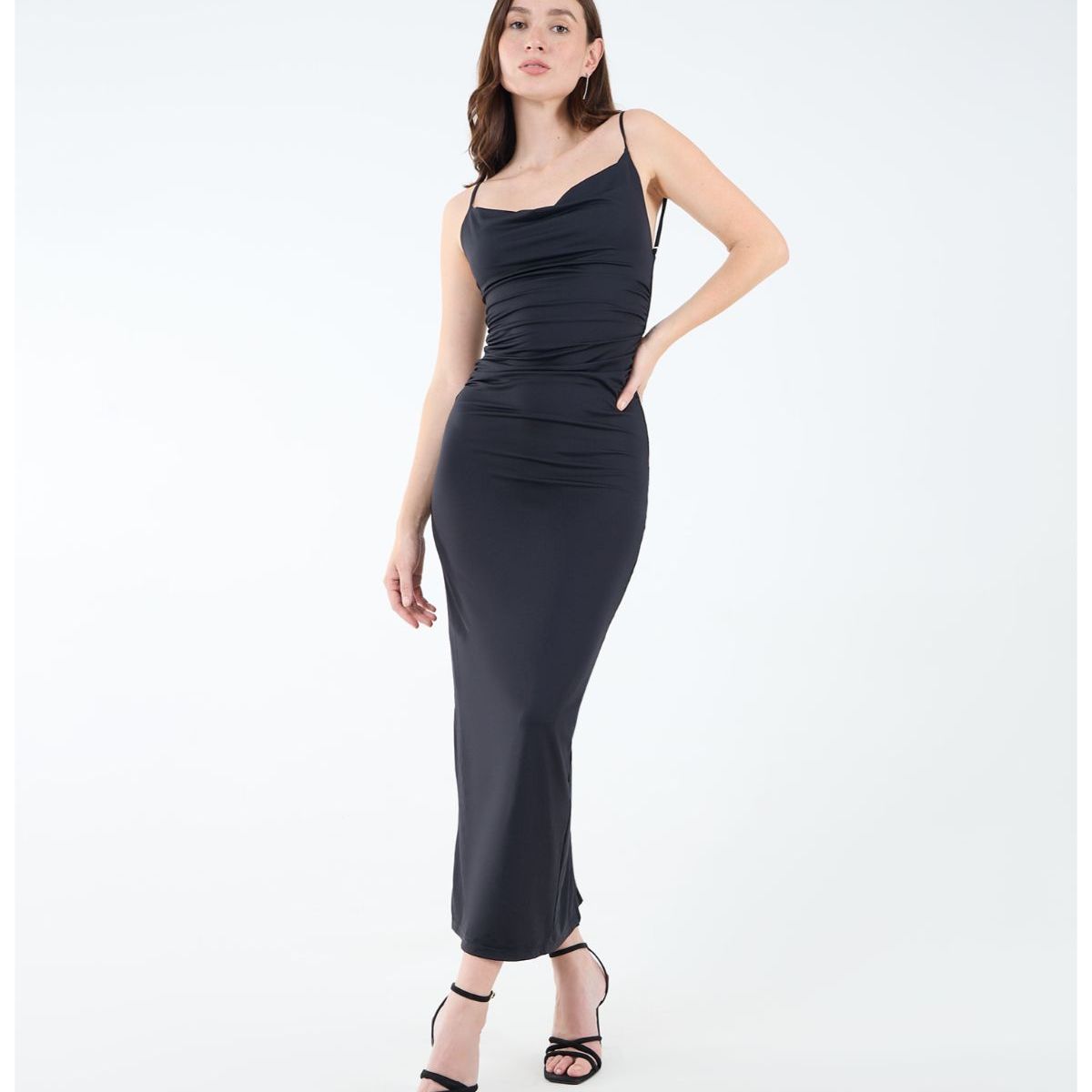 SEVEN SEVEN - Vestido Escote Drapeado  Para Mujer Negro Seven Seven