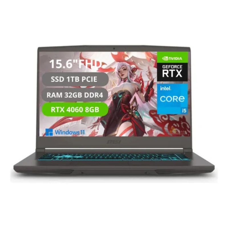 MSI - Portatil Gamer MSI Thin 15 Intel Core i5-13420H RAM 32GB SSD 1TB RTX 4060 8GB