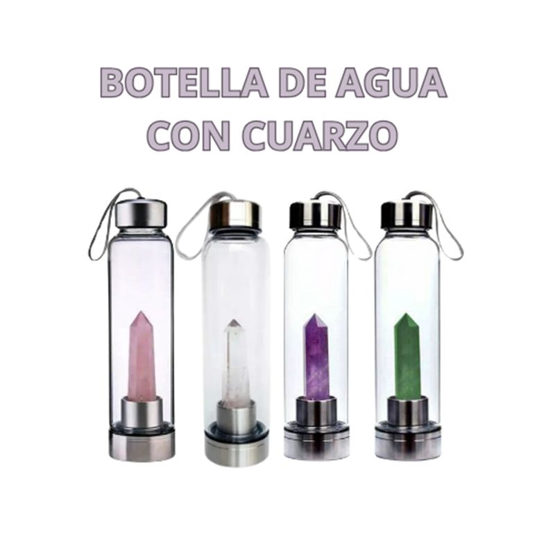 GENERICO - Termo Botella De Agua Con Cristales De Cuarzo Rosado Y Estuche