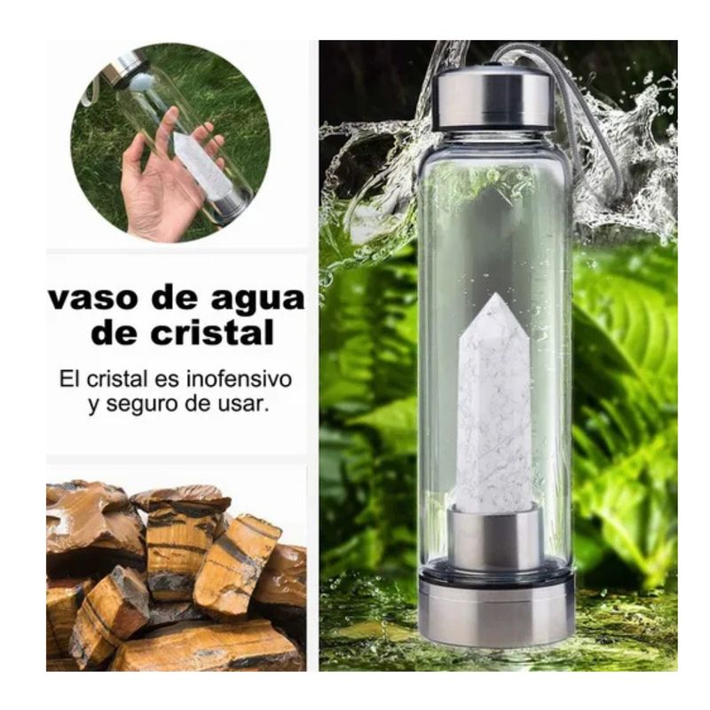 GENERICO - Termo Botella De Agua Con Cristales De Cuarzo Transparente Y Estuche