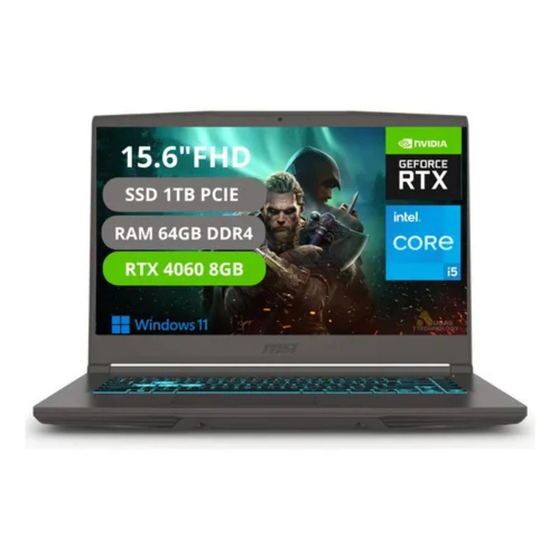 MSI - Portatil Gamer MSI Thin 15 Intel Core i5-13420H RAM 64GB SSD 1TB RTX 4060 8GB