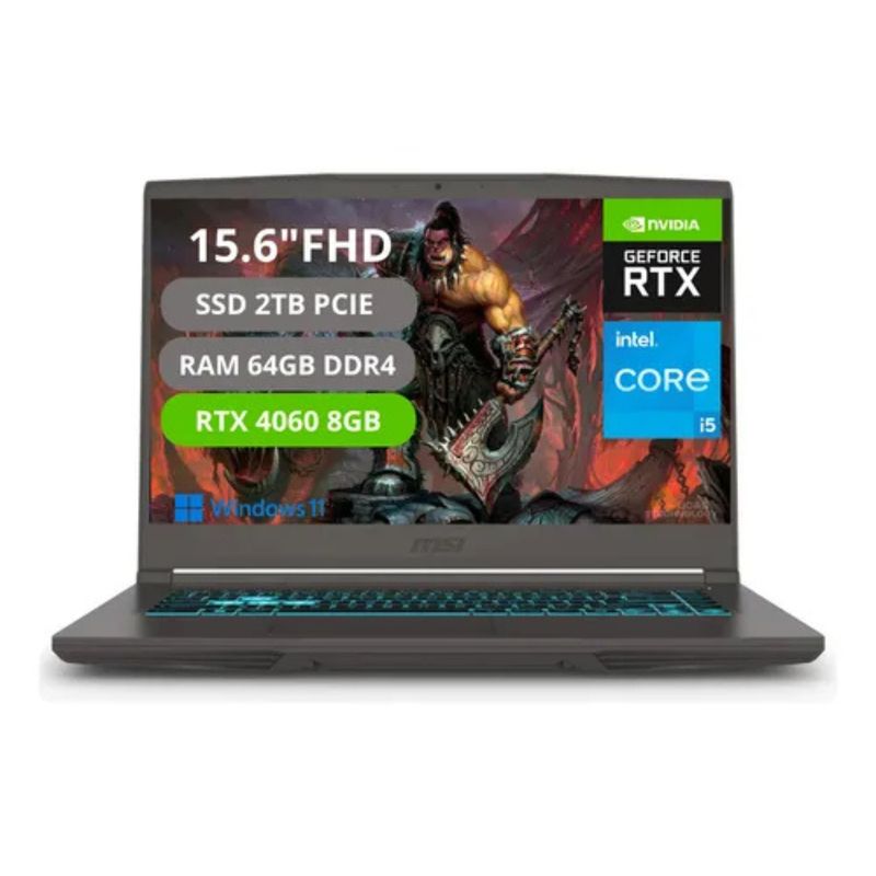 MSI - Portatil Gamer MSI Thin 15 Intel Core i5-13420H RAM 64GB SSD 2TB RTX 4060 8GB