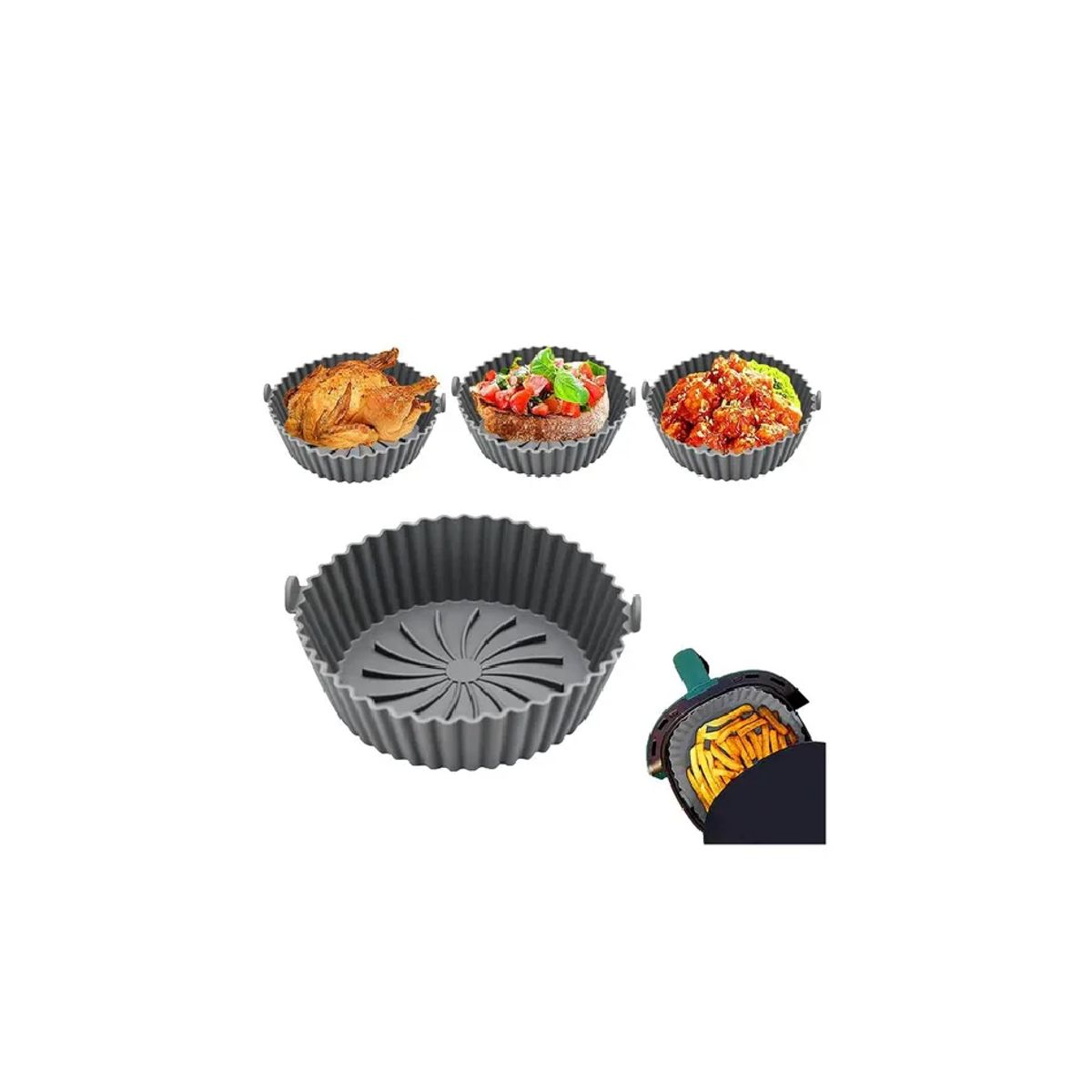 SKY - Canastilla Silicona Olla Freidora Air Fryer Reutilizable Color Gris