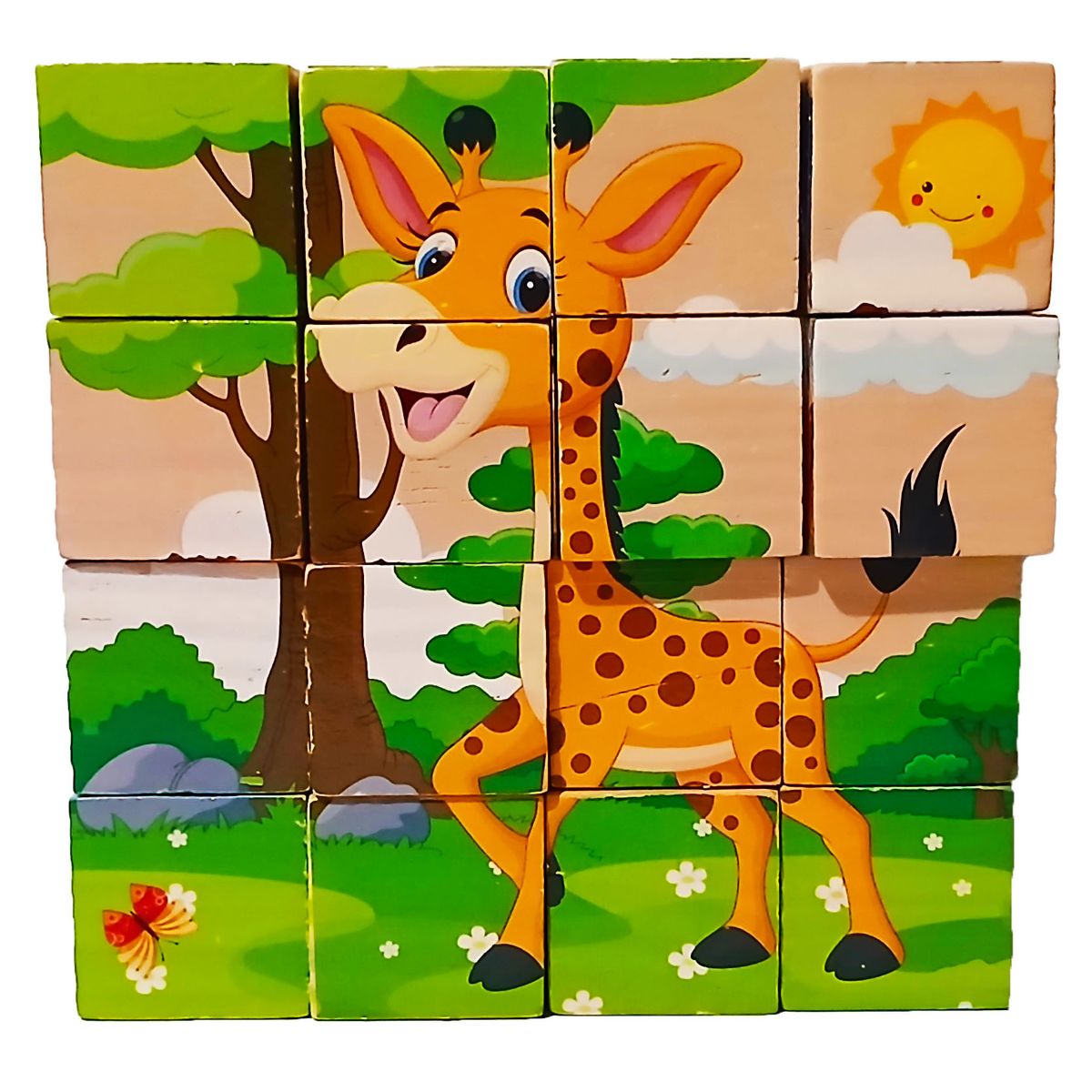 GENERICO - Rompecabeza 16 Cubos Diseño Animales De La Selva Para Niños