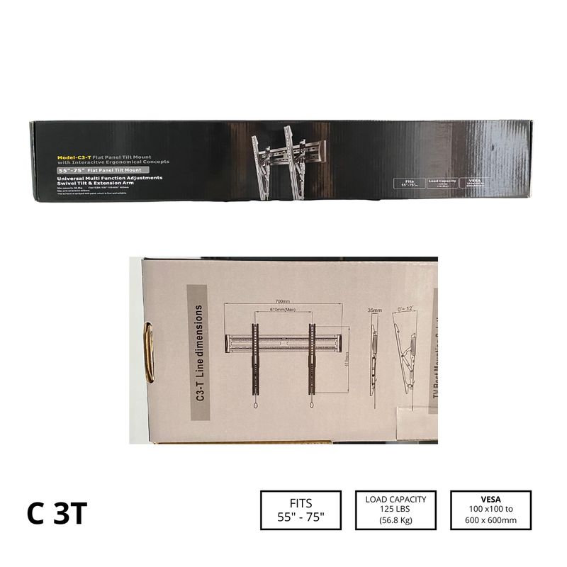 GENERICO - Soporte para TV fijo con inclinación 55 a 75 incluye kit de instalación C3T