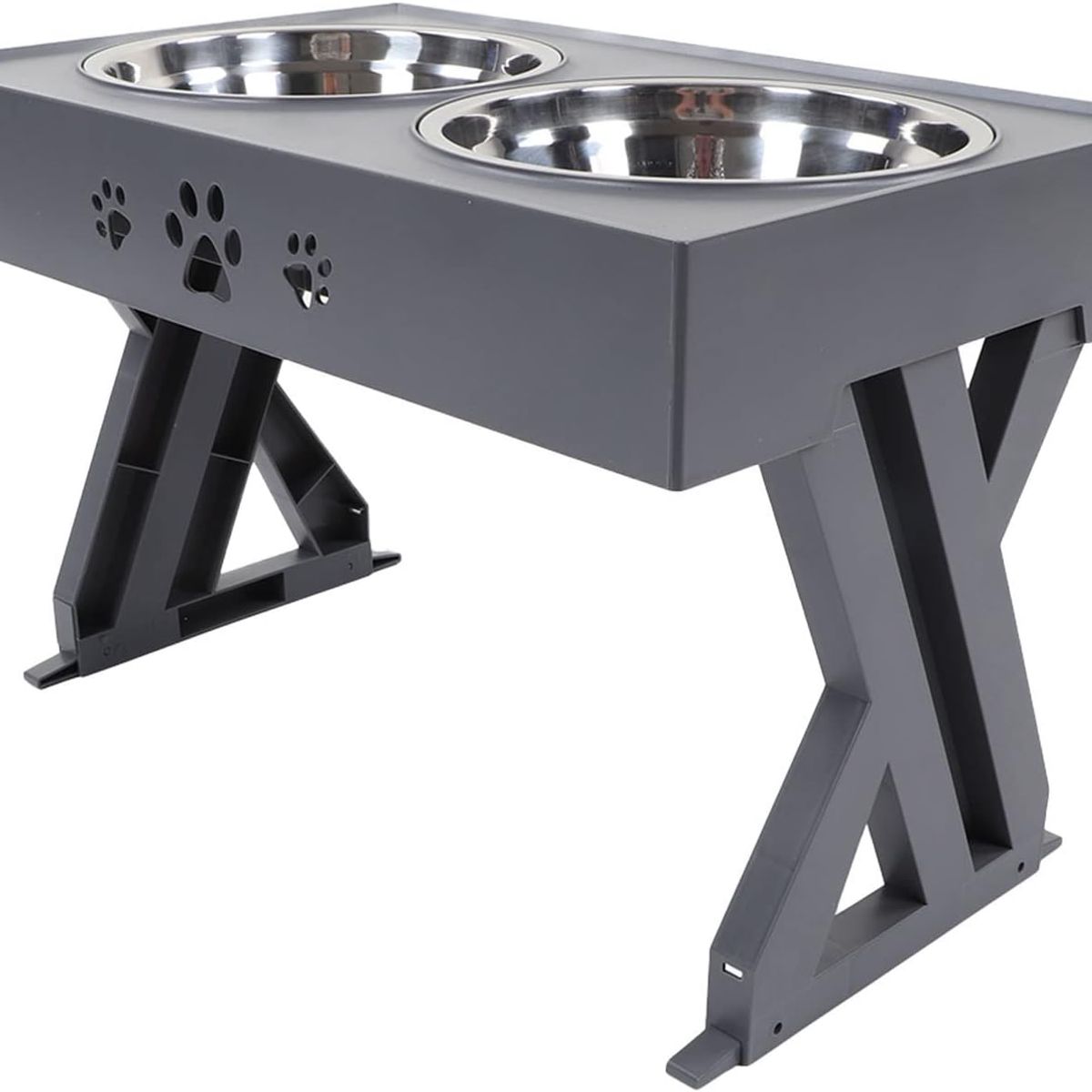 GENERICO - Comedero Y Bebedero Elevado Con Base Ajustable 3 Alturas Gris