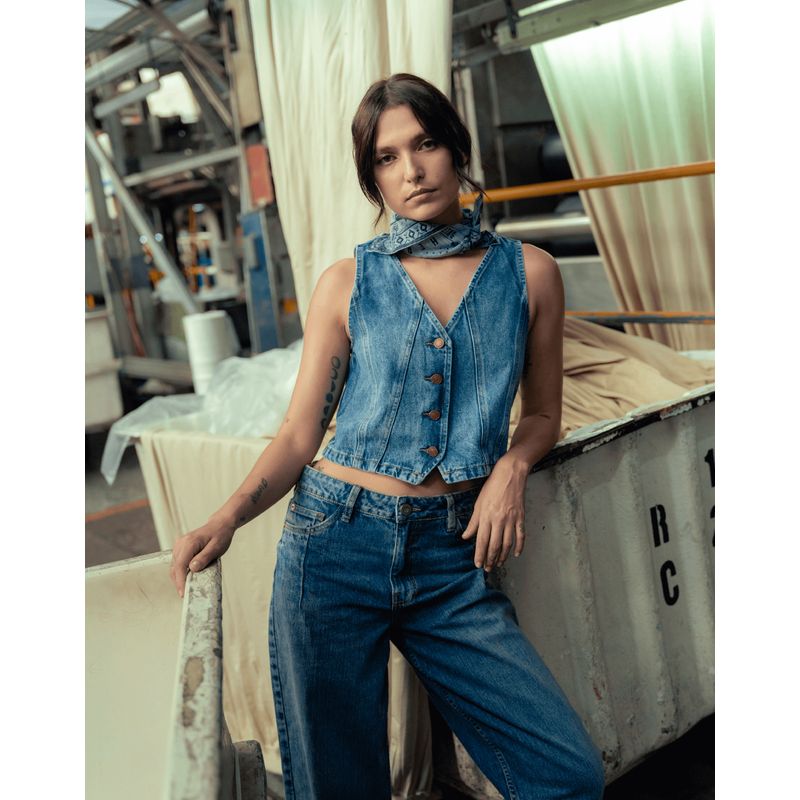 COLOR BLUE - Chaleco En Denim Mujer Color Blue
