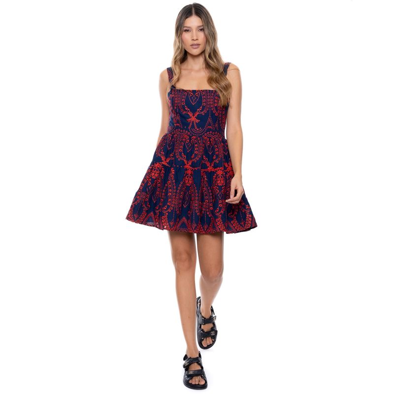 COLOR BLUE - Vestido Corto DeTiras Bordado