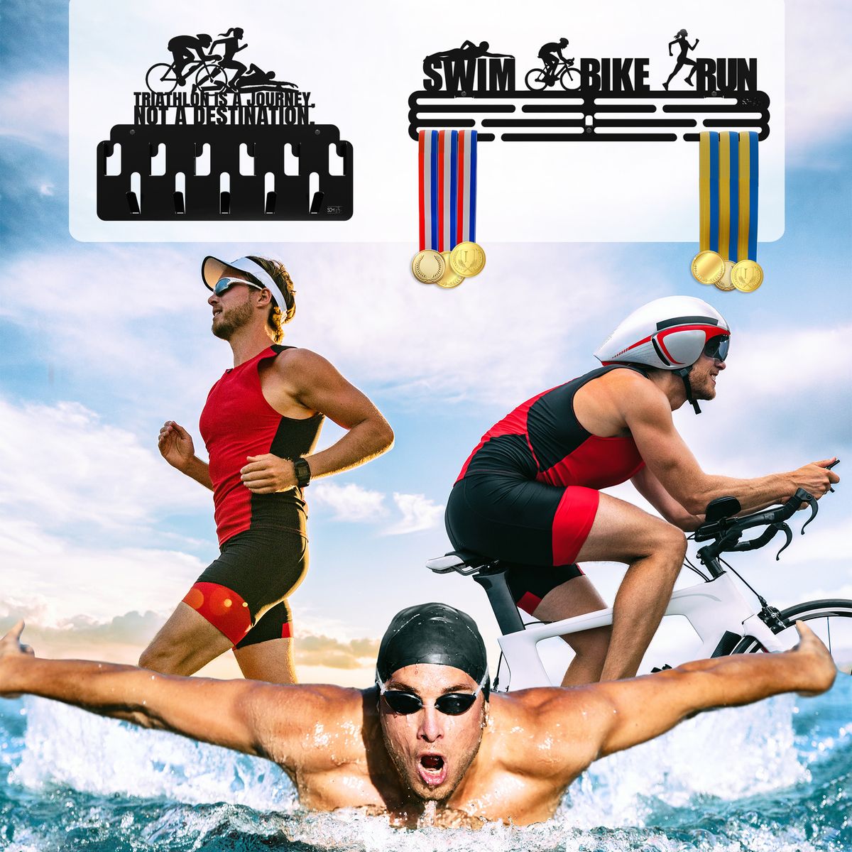 SOH DESIGN - Set x2  percheros para medallas y accesorios triathlon pintado negro