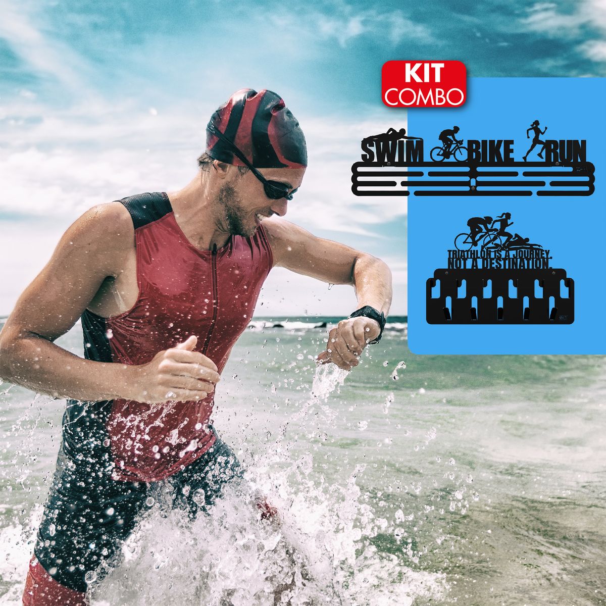 SOH DESIGN - Set x2  percheros para medallas y accesorios triathlon pintado negro