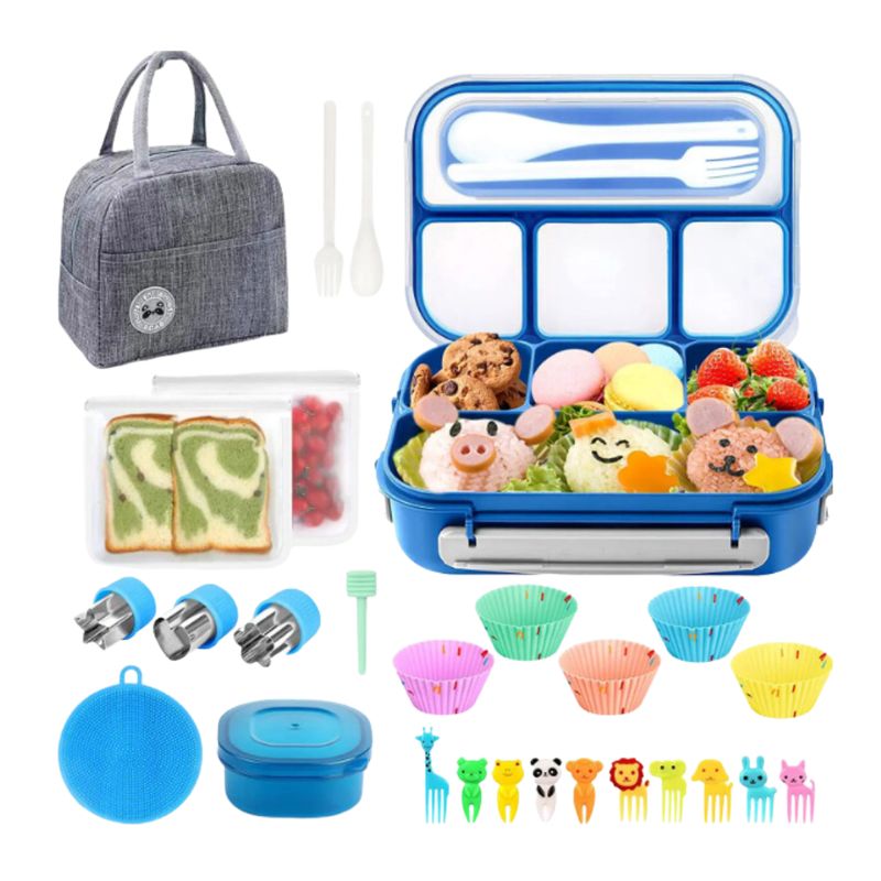 MONBENTO - Lonchera Lujo Marca Bento Múltiples Accesorios Capacidad 1.3 L - AZUL
