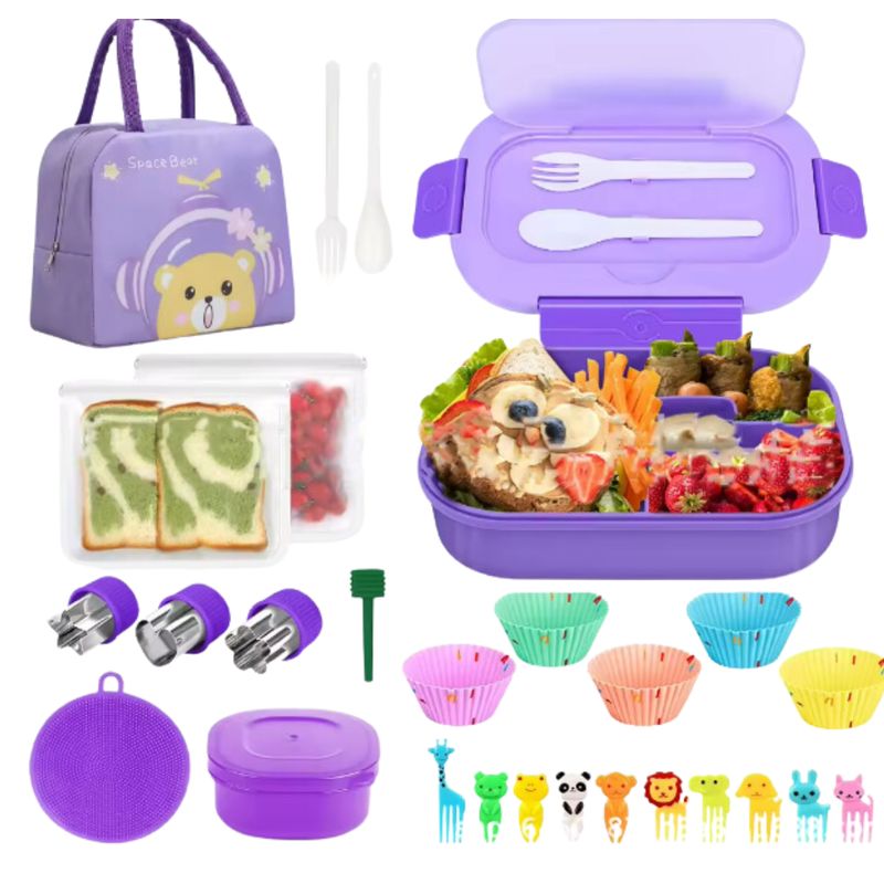 MONBENTO - Lonchera Lujo Marca Bento Múltiples Accesorios Capacidad 1.3 L -Morado