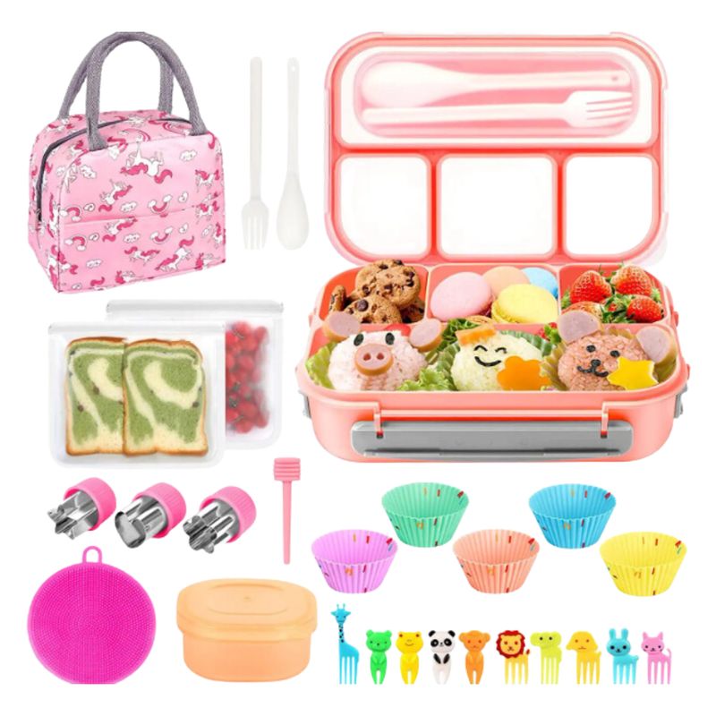MONBENTO - Lonchera Lujo Marca Bento Múltiples Accesorios Capacidad 1.3 L -ROSADO