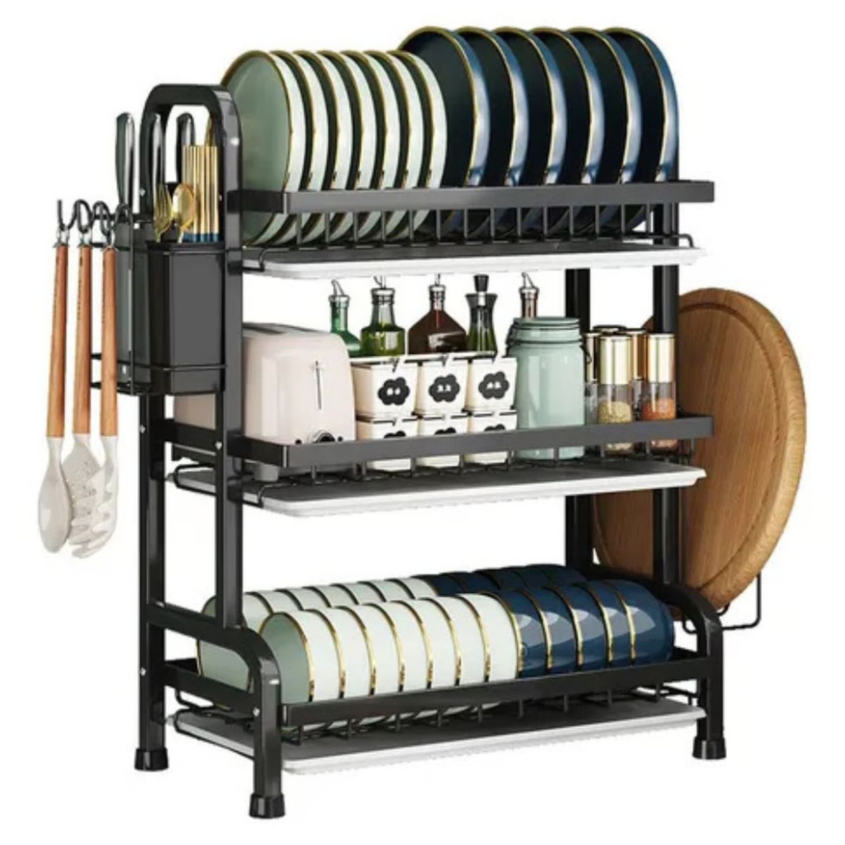 GENERICO - Seca Platos Para Cocina Elegante 3 Niveles Estante