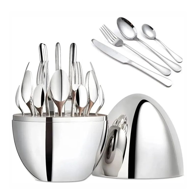 GENERICO - Juego de cubiertos 24pcs Acero inoxidable estuche huevo plata