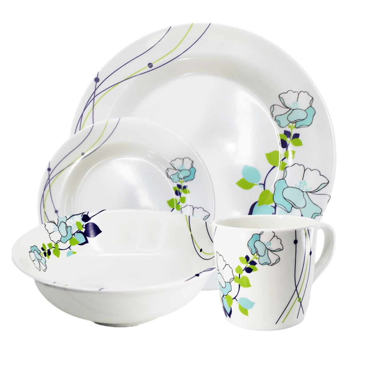 KITCHENWARE - VAJILLA CLASICA BLANCA EN MELAMINA CON DISEÑO EN FLORES