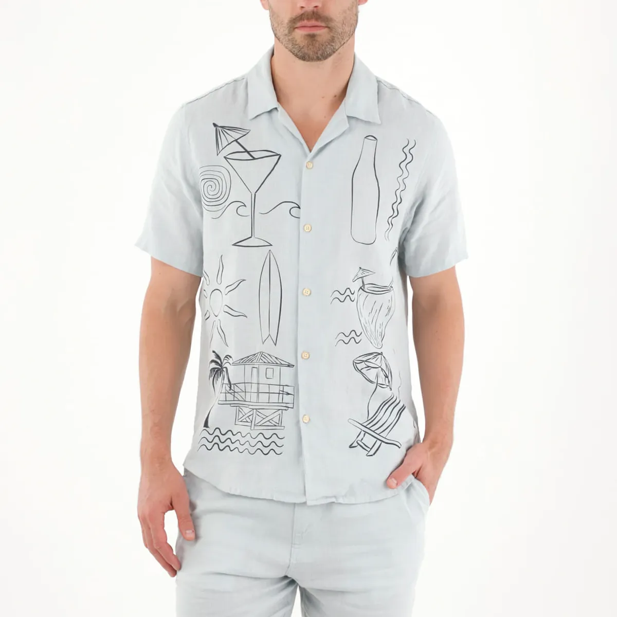 TENNIS - Camisa tipo bowling con print playero para hombre