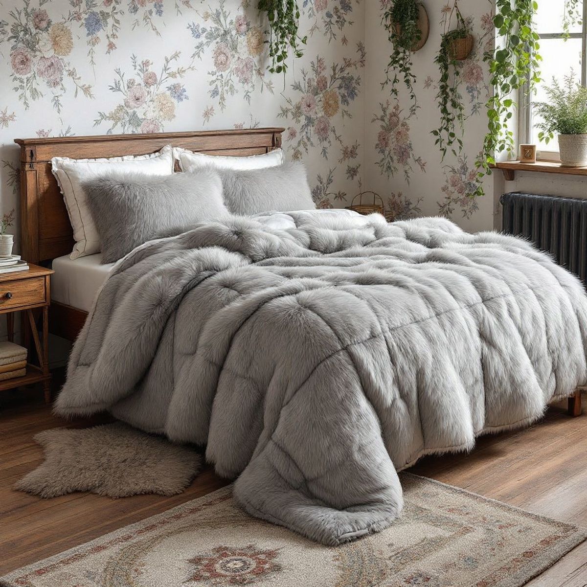 VOYPRE - Edredón Grueso Pelo de Oso en Poliéster Tamaño Doble Gris
