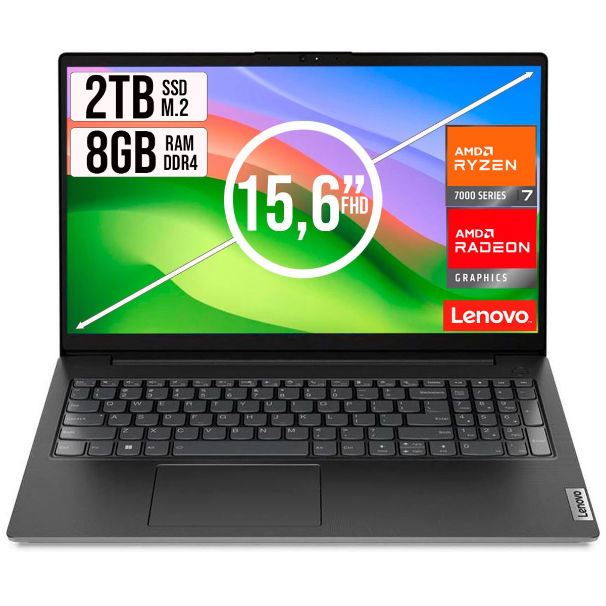LENOVO - Portátil Lenovo AMD Ryzen 7 7730U 8GB RAM 2TB SSD 15.6" FHD