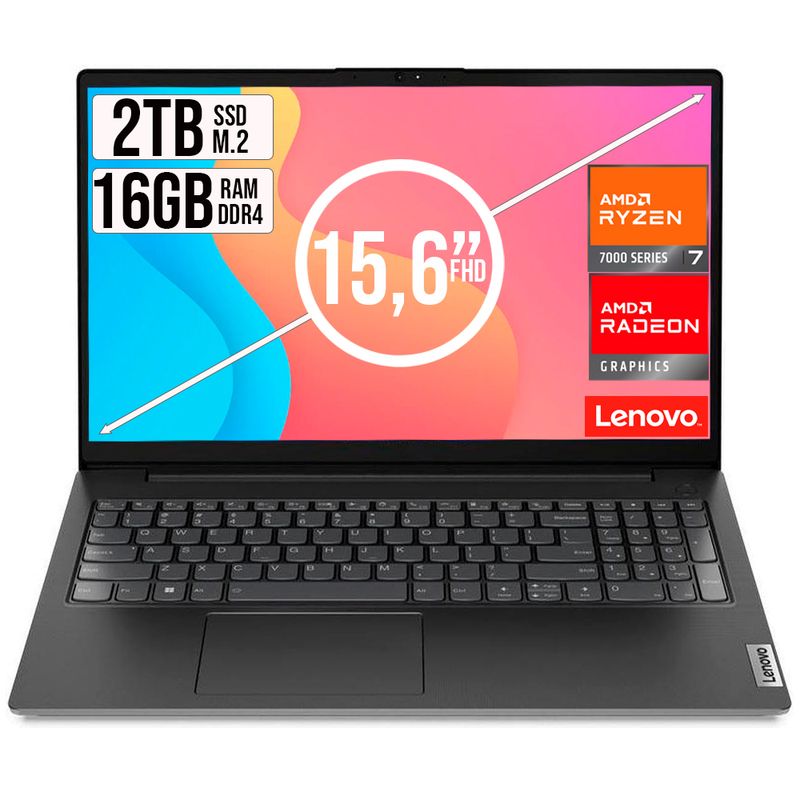 LENOVO - PORTATIL LENOVO V15 AMD RYZEN 7-7730U SSD 2TB RAM 16GB 15,6 FHD