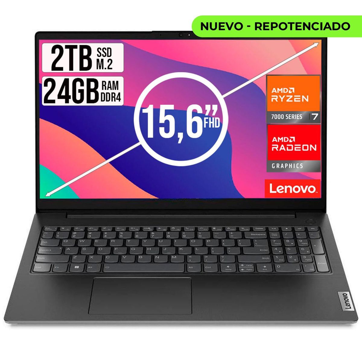 LENOVO - PORTATIL LENOVO V15 AMD RYZEN 7-7730U SSD 2TB RAM 24GB 15,6 FHD