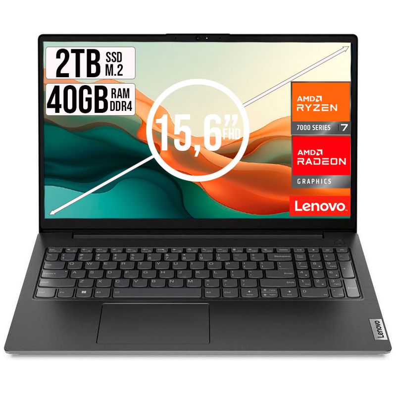 LENOVO - PORTATIL LENOVO V15 AMD RYZEN 7-7730U SSD 2TB RAM 40GB 15,6 FHD