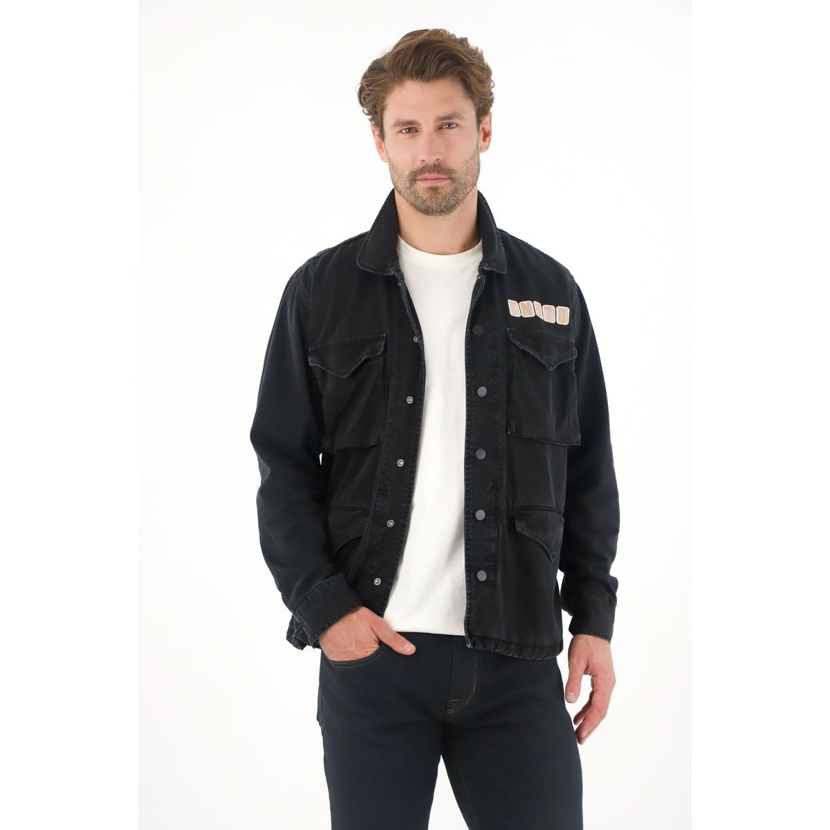 TENNIS - Chaqueta con bordado y teñido vintage negra para hombre