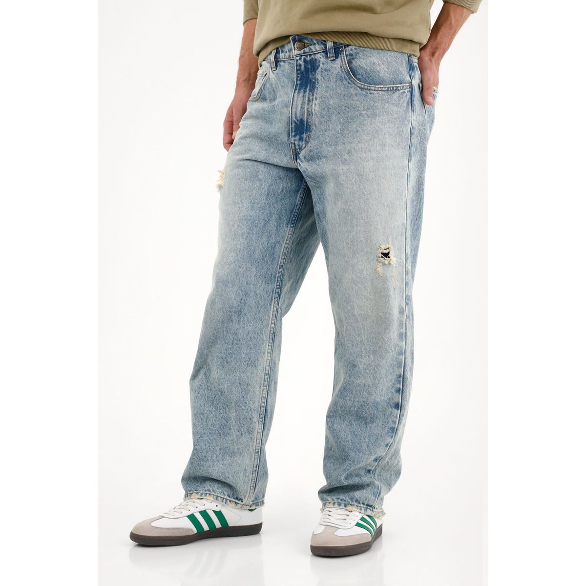 TENNIS - Jean Loose con rotos azul claro para hombre