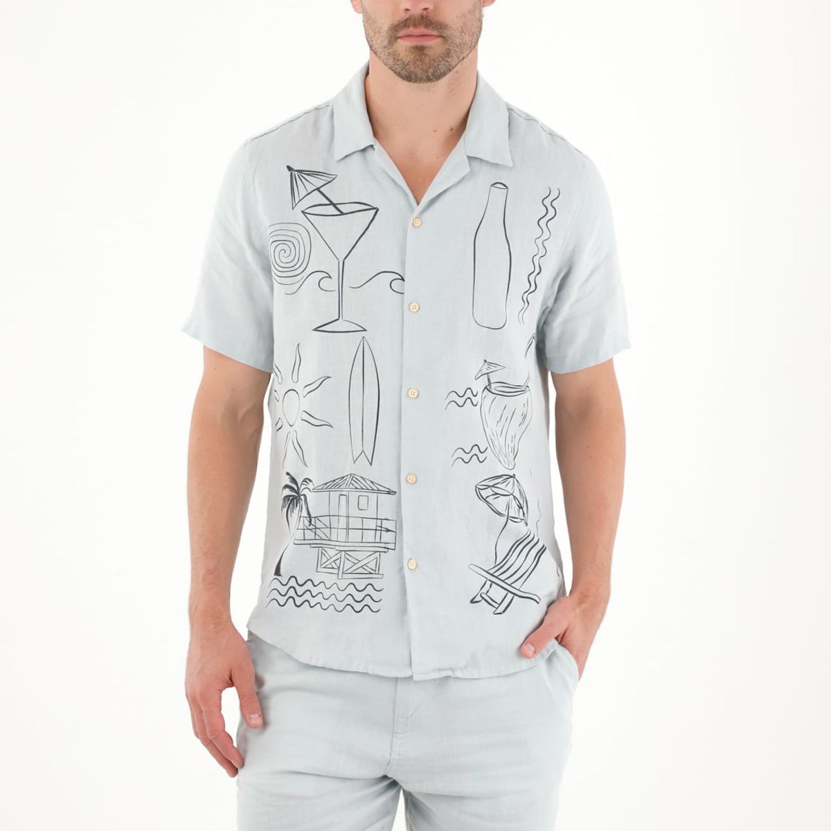 TENNIS - Camisa tipo bowling con print playero para hombre