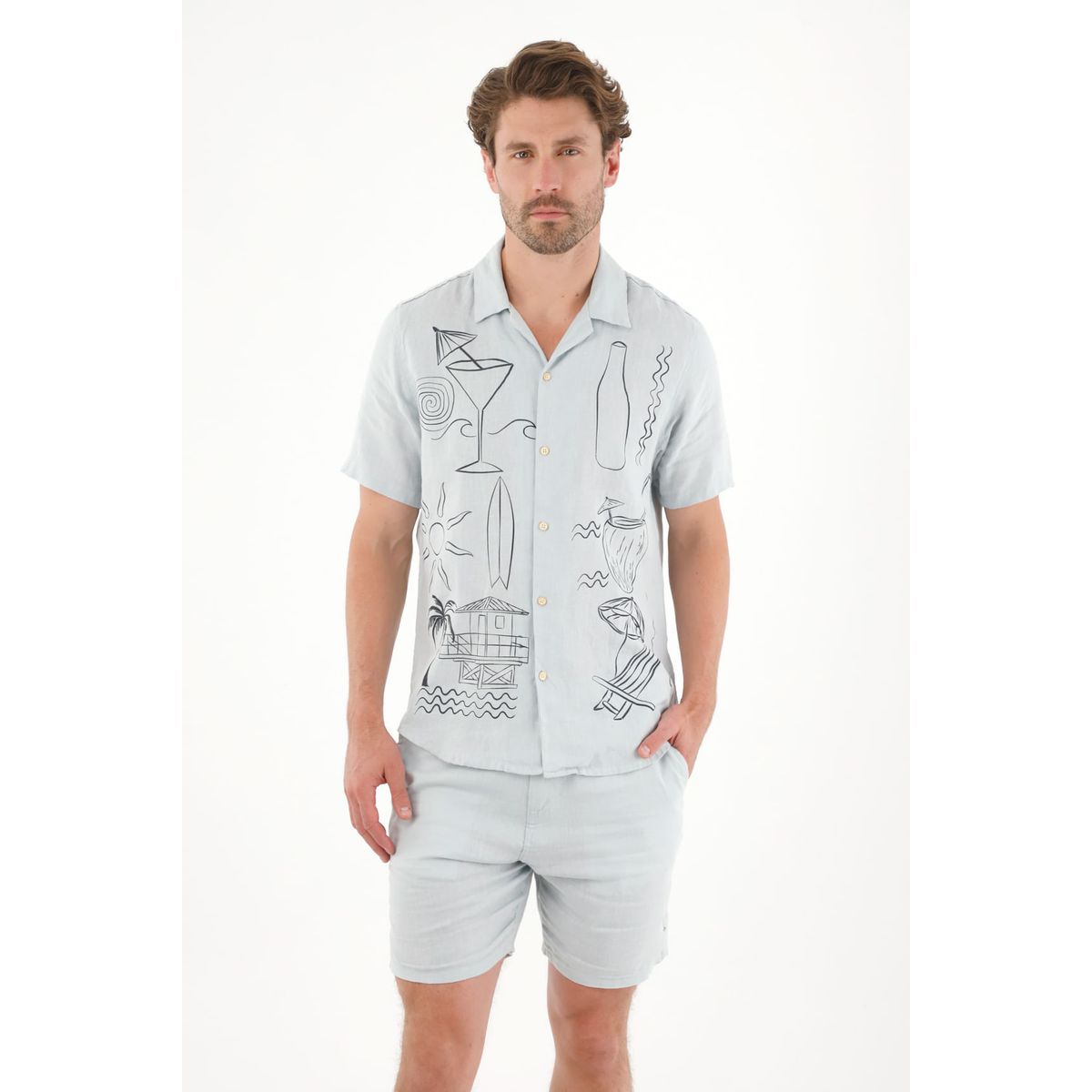 TENNIS - Camisa tipo bowling con print playero para hombre