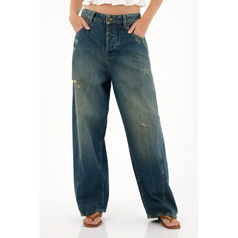 TENNIS - Jean Horseshoe de tiro bajo con rotos localizados para mujer