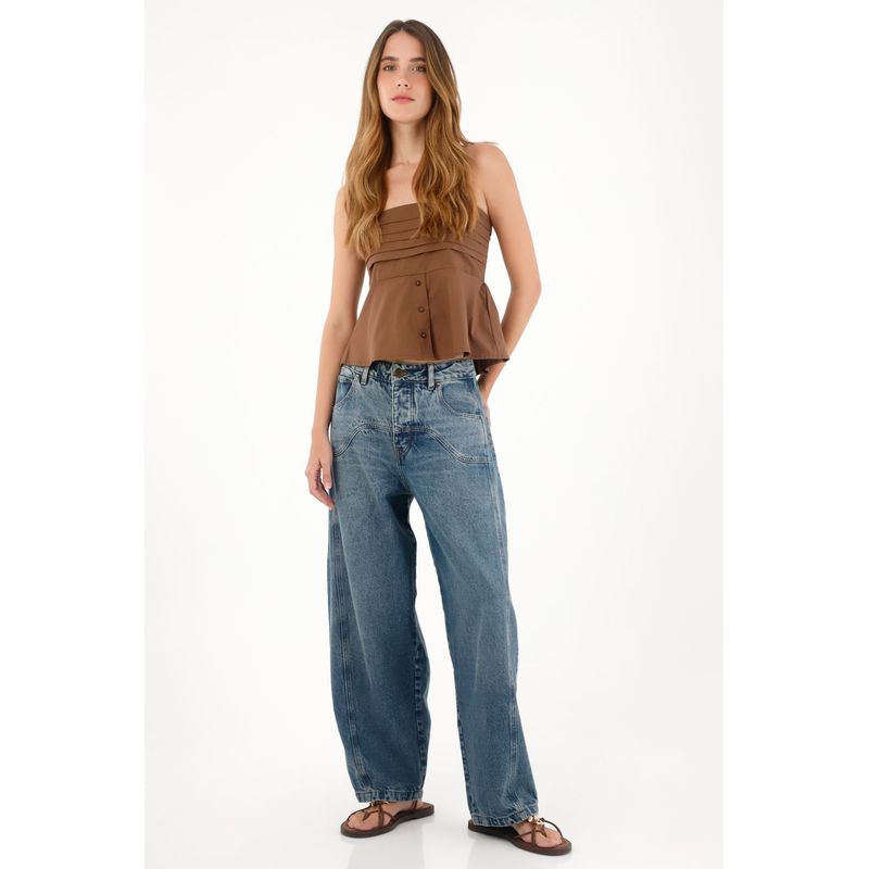 TENNIS - Jean Horseshoe de tiro bajo con cortes decorativos para mujer