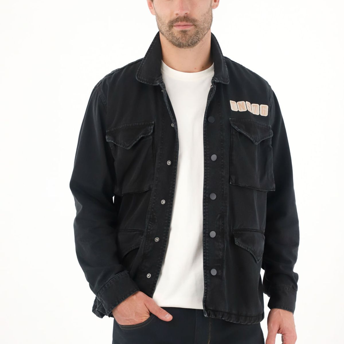 TENNIS - Chaqueta con bordado y teñido vintage negra para hombre