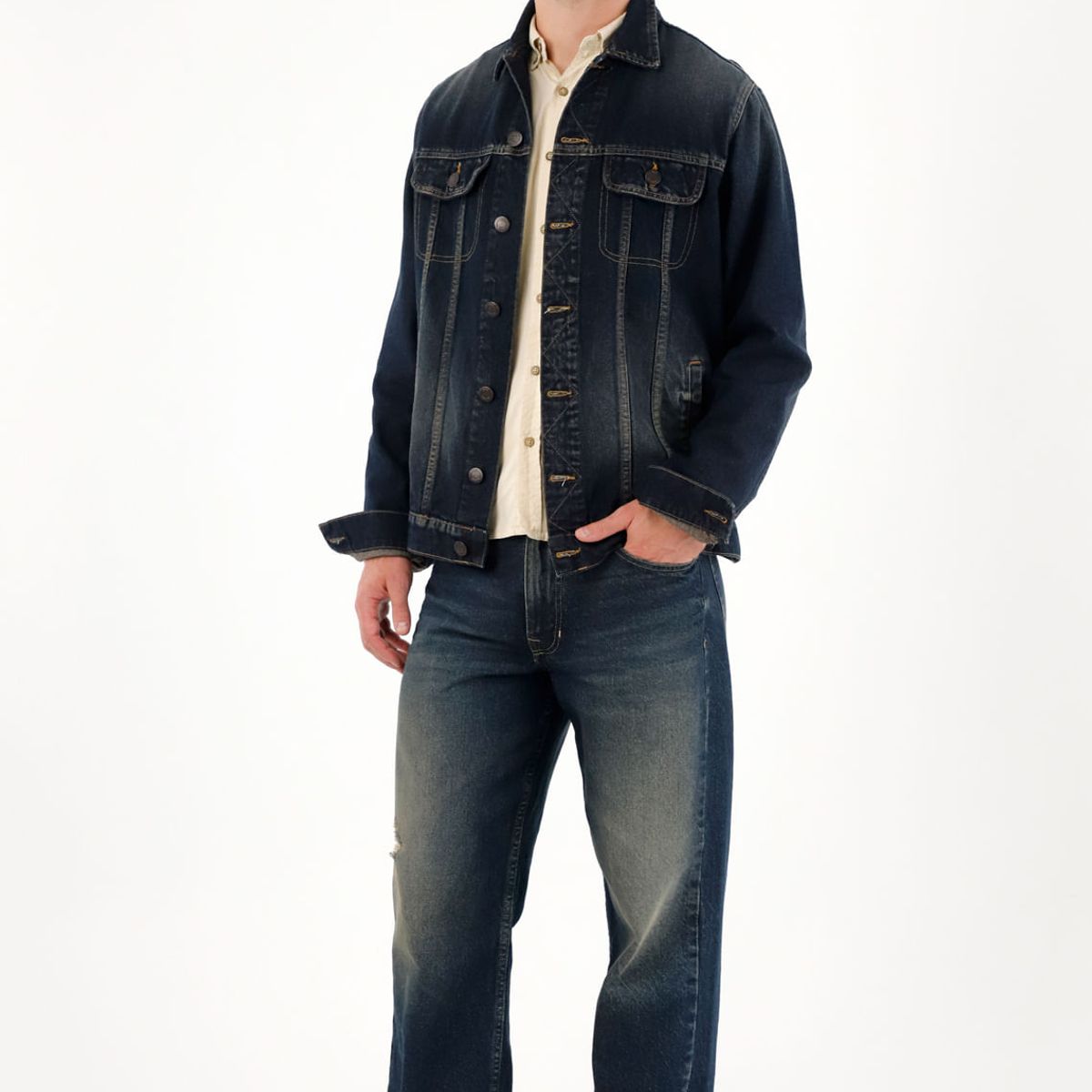 TENNIS - Jean Loose con roto azul oscuro para hombre