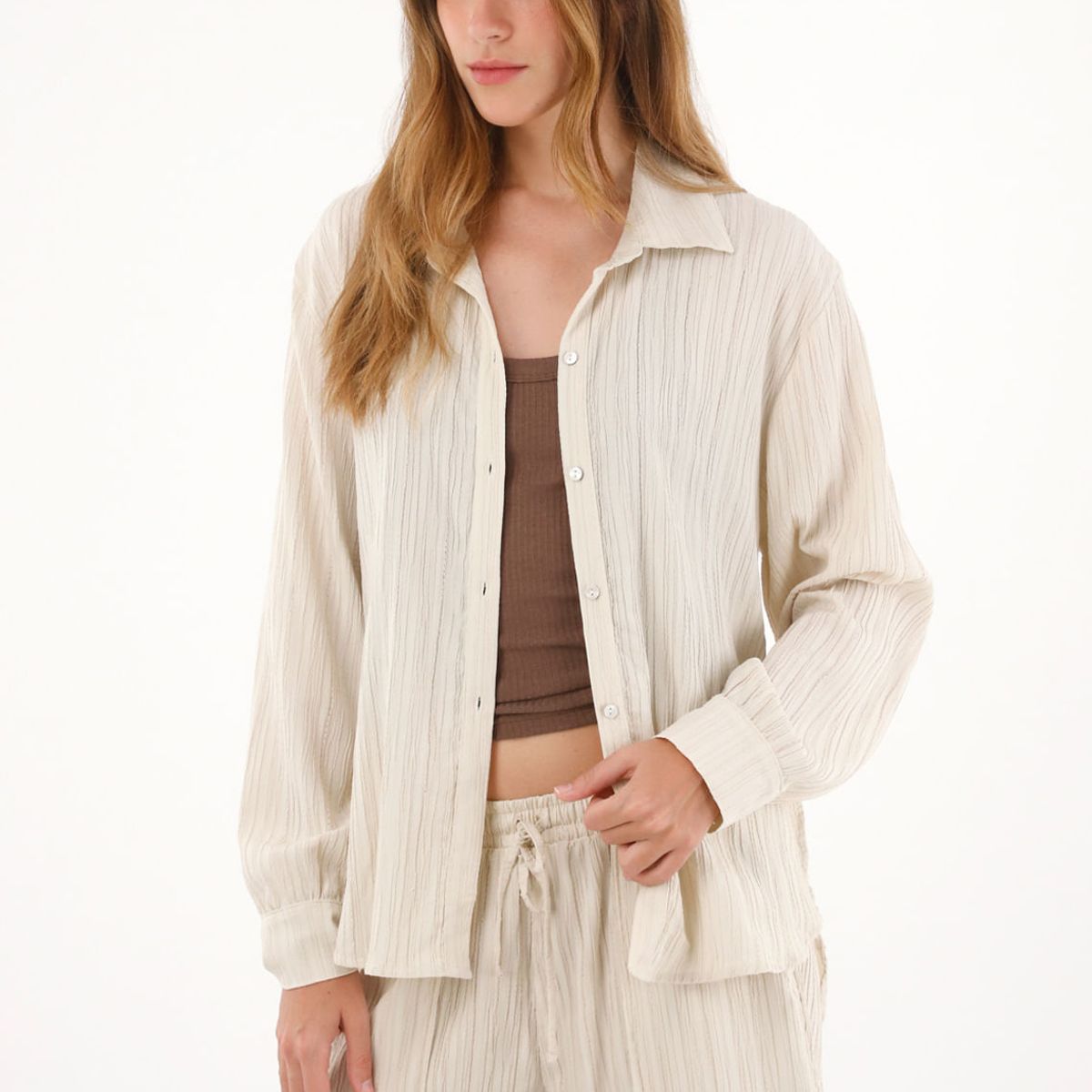 TENNIS - Camisa manga larga de tela con textura gris para mujer