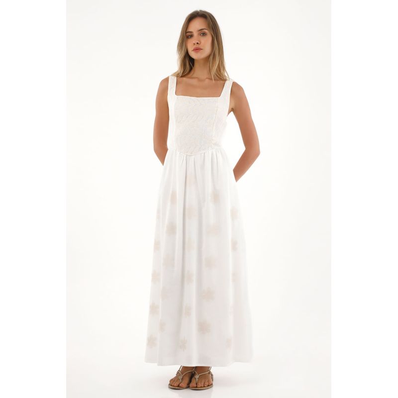 TOPMARK - Vestido largo con detalles bordados en falda para mujer