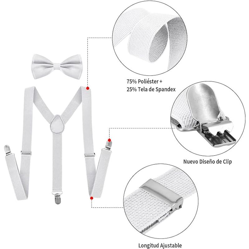 GENERICO - Tirantes Cargaderas Para Pantalón + Corbatín Ropa Blanco
