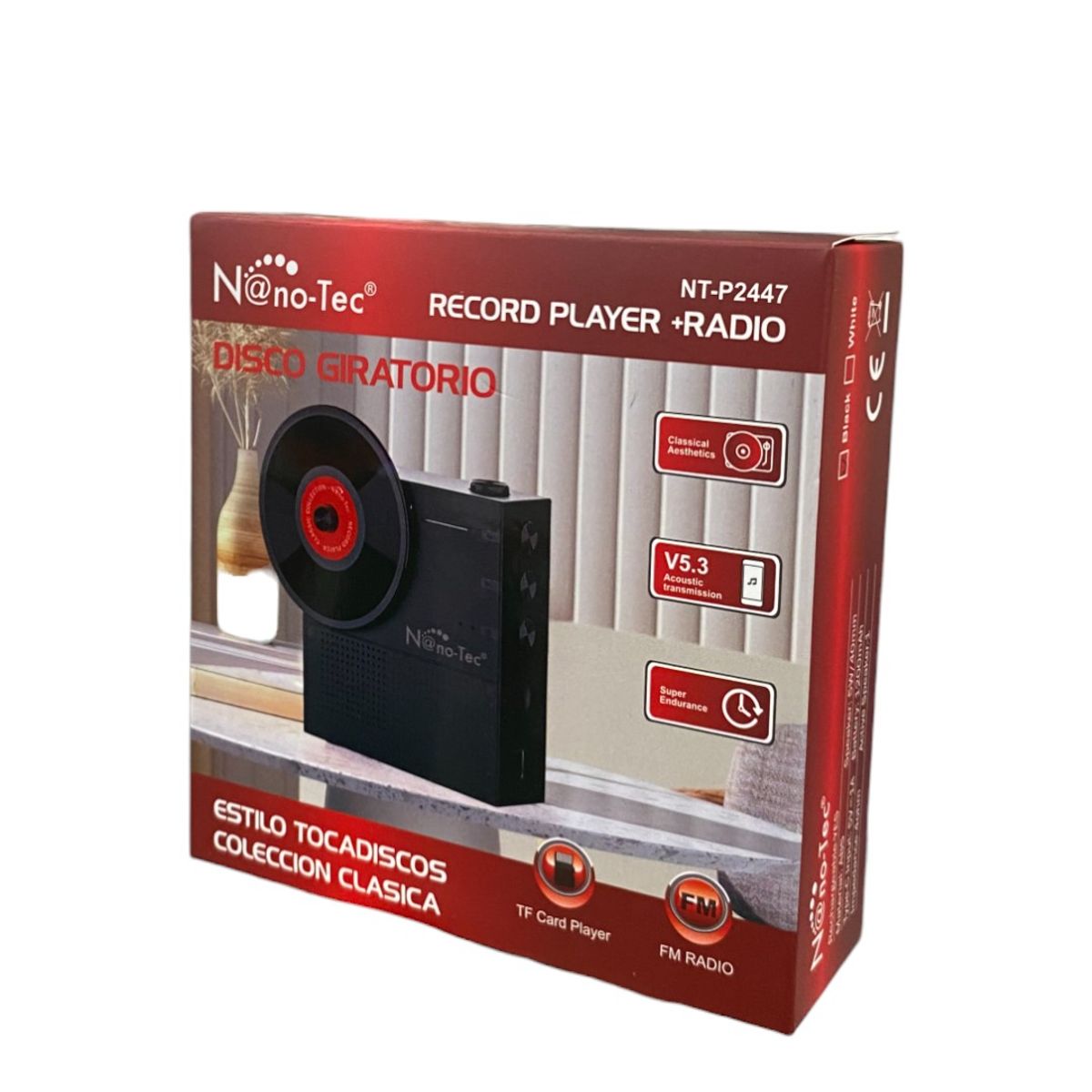 NANO-TEC - Parlante Pequeño Bluetooth Diseño Tocadiscos Giratorio