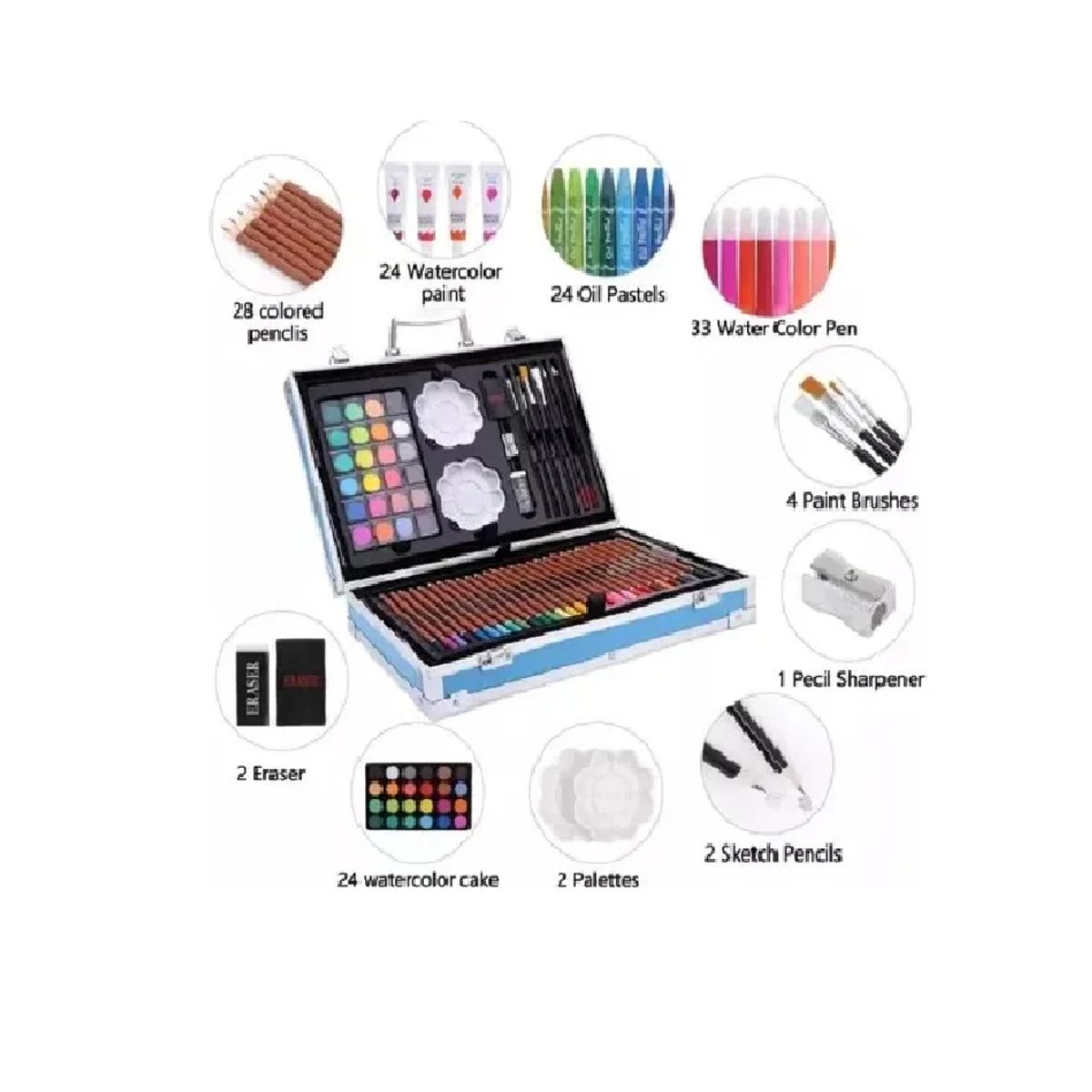 SKY - Kit/set De Arte Dibujo Maletin Metalico 145 Piezas Niños