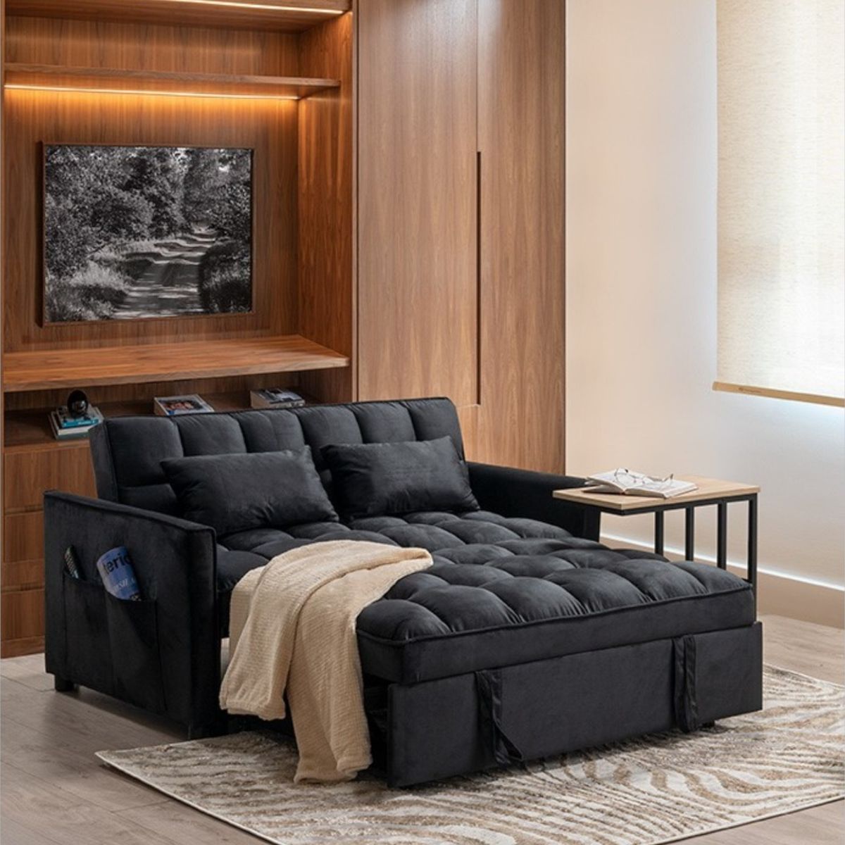 MUEBLES FIOTTI - Sofa Cama 2 Puestos NegroTela Aeidi