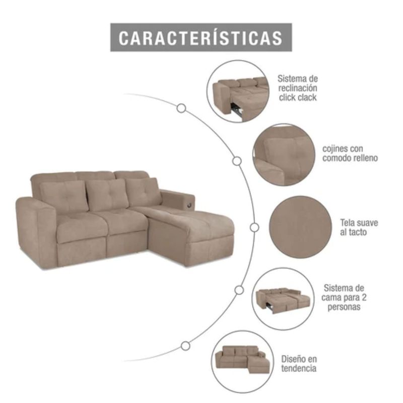 ELITE LIVING - SOFA CAMA RINCONERO BOURBON CAMEL