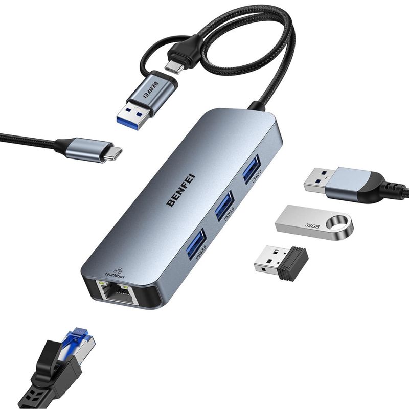 GEF - Adaptador De Red Usb Tipo C Ethernet Rj45 Hub Mac Win Metal