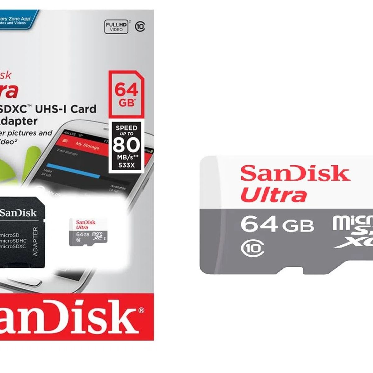 GENERICO - Memoria MicroSD SanDisk Ultra 64GB Clase 10 con Adaptador – Full HD