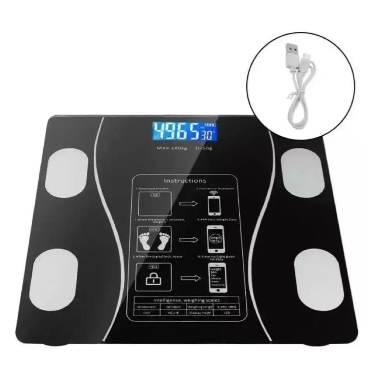 GENERICO - Báscula inteligente bluetooth - vidrio templado con app- recargable