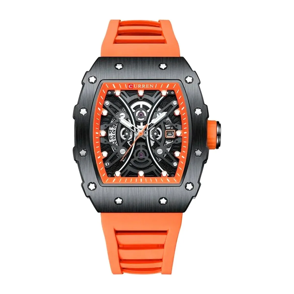 CURREN - Reloj Análogo Curren Original KRED8002 - 8438 Color Naranja y Negro para Hombre
